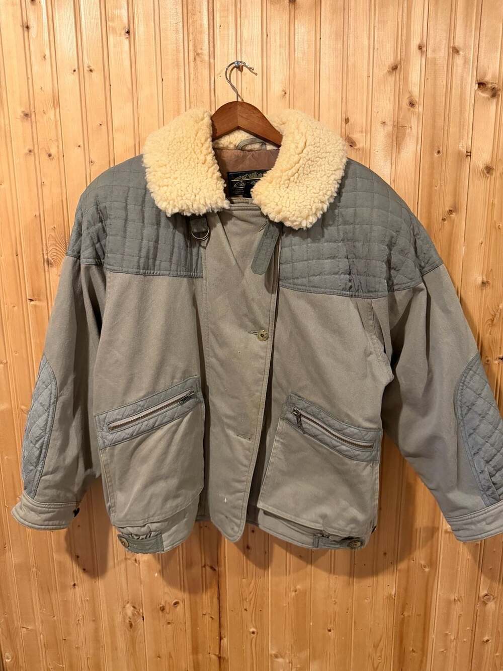 Vintage Eddie Bauer Goose Down Bomber Jacket with Sherpa Collar & Quilted Panels